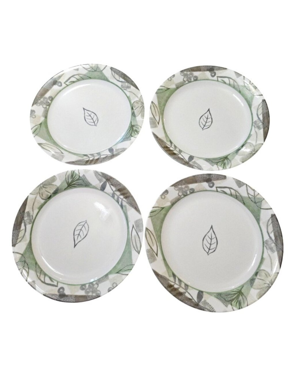 4 Corelle Textured Leaves Salad Dessert Plates 7" casual dining green gray leave - Picture 1 of 6